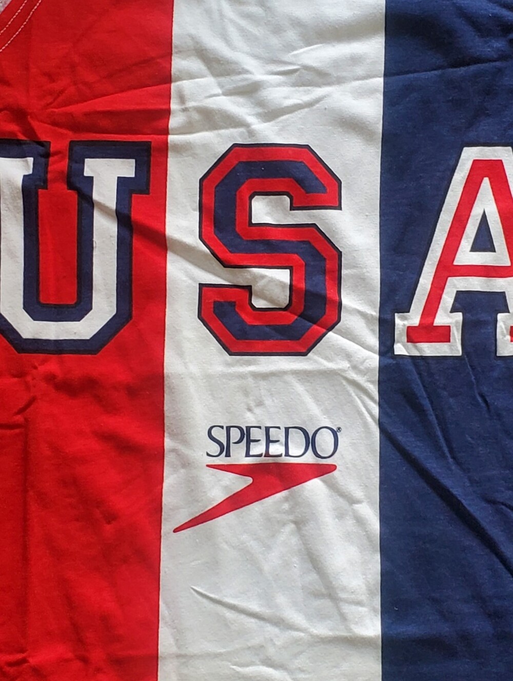 SPEEDO Vintage Team USA Striped Tank Top T Shirt 80s 90s Red White Blue Sz Large - Picture 2 of 5